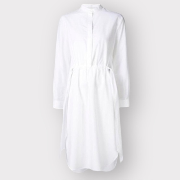 Cédric Charlier Dresses & Skirts - Cédric Charlier Cotton Gathered Front Long Sleeve Dress White Women’s Size 8